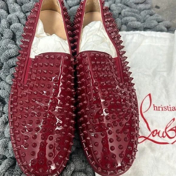 Burgundy spiked Christian Louboutin men’s loafer. - Picture 2 of 3